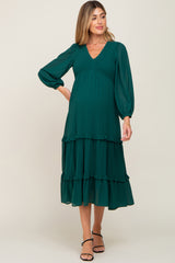 Forest Green Smocked Tiered Maternity Dress