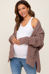 Brown Chunky Knit Oversized Maternity Cardigan