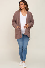 Brown Chunky Knit Oversized Maternity Cardigan