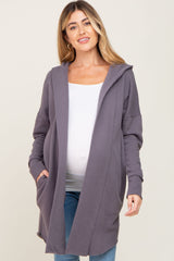 Purple Hooded Long Maternity Cardigan