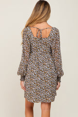 Black Floral Chiffon Balloon Sleeve Maternity Dress