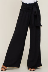 Black Smocked Front Tie Pants