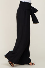 Black Smocked Front Tie Pants