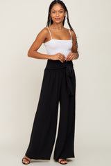 Black Smocked Front Tie Pants