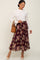 Burgundy Floral Chiffon Pleated Skirt