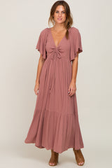 Mauve Flutter Sleeve Cinched Maxi Dress