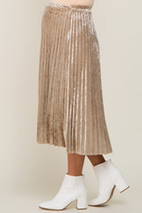 Beige Velvet Pleated Maternity Midi Skirt