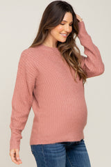 Mauve Soft Rib Knit Maternity Sweater