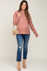 Mauve Soft Rib Knit Maternity Sweater