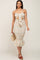 Cream Pink Rose Floral Knot Front Smocked Midi Dress