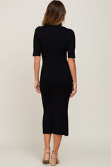 Black Ribbed Mock Neck Midi Dress