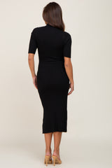 Black Ribbed Mock Neck Maternity Midi Dress