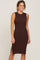 Brown Ribbed Side Slit Fitted Dress