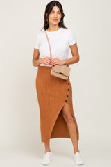 Camel Ribbed Sweater Midi Skirt