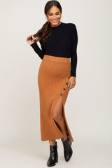 Camel Ribbed Sweater Maternity Midi Skirt