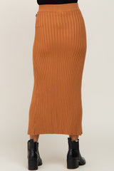 Camel Ribbed Sweater Maternity Midi Skirt