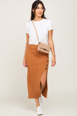 Camel Ribbed Sweater Maternity Midi Skirt