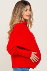 Red Knit Mock Neck Long Sleeve Maternity Sweater