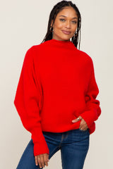 Red Knit Mock Neck Long Sleeve Sweater