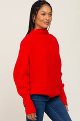 Red Knit Mock Neck Long Sleeve Sweater