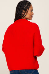 Red Knit Mock Neck Long Sleeve Sweater