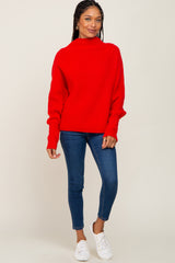 Red Knit Mock Neck Long Sleeve Sweater