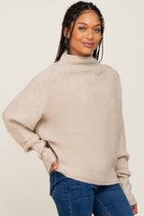 Beige Knit Mock Neck Long Sleeve Sweater