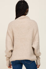 Beige Knit Mock Neck Long Sleeve Sweater