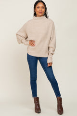 Beige Knit Mock Neck Long Sleeve Sweater