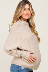 Beige Knit Mock Neck Long Sleeve Maternity Sweater