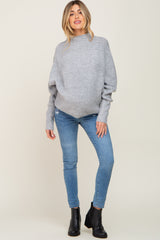 Grey Knit Mock Neck Long Sleeve Maternity Sweater