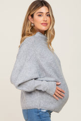 Grey Knit Mock Neck Long Sleeve Maternity Sweater