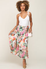 Orange Floral Pleated Maternity Midi Skirt