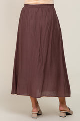 Brown Gathered Maternity Midi Skirt