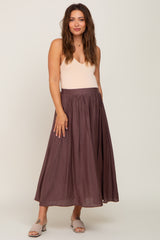 Brown Gathered Maternity Midi Skirt