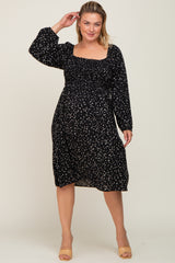 Black Printed Long Sleeve Plus Maternity Midi Dress