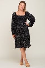 Black Printed Long Sleeve Plus Maternity Midi Dress