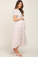 Ivory Floral Pleated Maternity Midi Dress