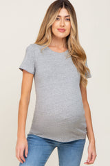 Heather Grey Basic Crew Neck Maternity Tee