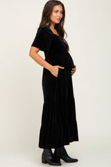 Black Velvet Tiered Maternity Maxi Dress