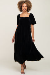 Black Velvet Tiered Maternity Maxi Dress