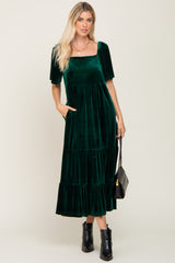 Hunter Green Velvet Tiered Maxi Dress