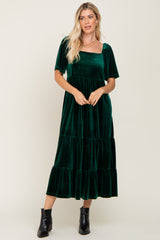 Hunter Green Velvet Tiered Maxi Dress