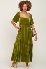 Green Velvet Tiered Maxi Dress