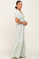 Sage Floral Smocked Ruffle Maxi Dress