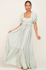 Sage Floral Smocked Ruffle Maxi Dress