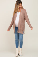 Mocha Open Knit Front Pocket Maternity Cardigan