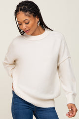 Beige Soft Knit Pullover Maternity Sweater