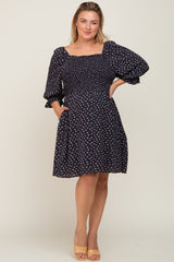 Black Floral Square Neck Plus Maternity Dress