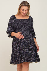 Black Floral Square Neck Plus Maternity Dress